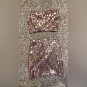 SEXY B. Smart Shimmering Copper Two Piece Sequin Set.